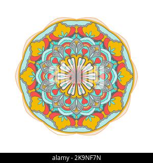 Abstraktes Mandala. Dekoratives Gestaltungselement für Yogamatte, Bezug, Wandteppich. Ornament im Kreis. Rundes Blumenmuster. Indische, türkische, arabische Motive. B Stock Vektor
