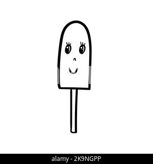 Niedliches Eis im Cartoon-Stil mit Augen und Lächeln. Vektorgrafik. Malbuch-Element. Stock Vektor