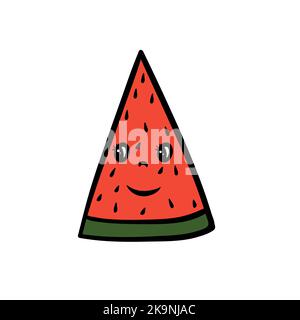 Cartoon Wassermelone Scheibe mit Augen und Lächeln. Vektorgrafik. Stock Vektor