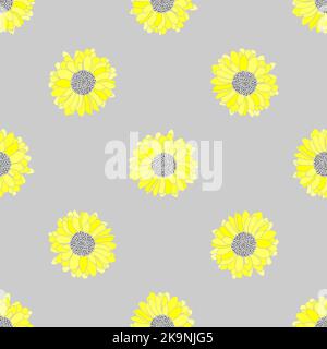 Nahtloses florales Vektormuster in grau und gelb. Stock Vektor