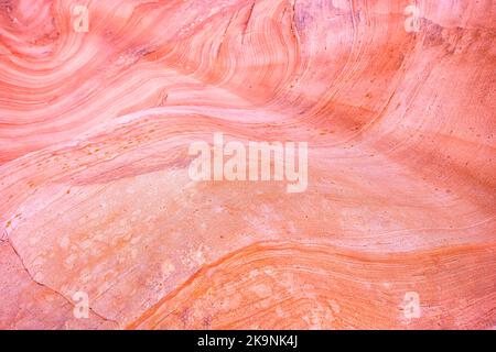 Makro-Nahaufnahme abstrakt rot rosa bunte Sandstein Felsformation Schichten von Wellenmuster auf Felsklippen im Gifford Canyon Trail Utah Zion National Park Stockfoto