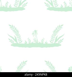 Nahtloses Muster einer tropischen Insel im Cartoon-Stil mit Palmen und exotischen Pflanzen. Vektordesign-Element. Dekorative Textur. Stock Vektor