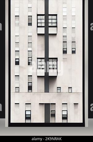 Minimalistischer Bauhaus Wandkunst-Druck in Retro-Farbe, Vintage-Gebäude-Hintergrund, Gemälde moderner Kunst, Kunstdruck, Wanddekor Stockfoto