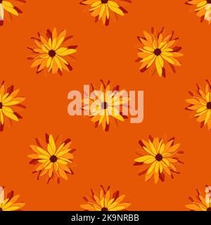 Nahtloses Blumenmuster. Dekorative botanische Hintergrund von Hand gezeichnet hellen Rudbeckia Blumen. Frühling, Sommer Design für Textil, Scrapbook, Prints. Stock Vektor