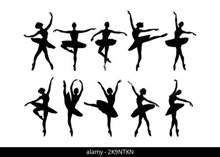 Balletttänzerin. Silhouetten tanzender Ballerinas, Vektorgrafik. Stock Vektor