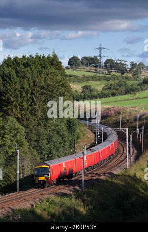 Royal Mail Klasse 325 Frachteinheiten an der Westküste von Cumbria mit Postzug Shieldmuir nach Warrington Stockfoto