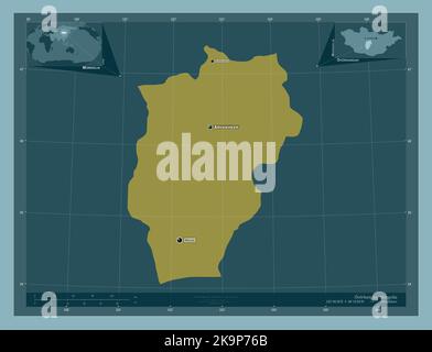 Ovorhangay, Provinz Mongolei. Einfarbige Form. Orte und Namen der wichtigsten Städte der Region. Karten für zusätzliche Eckposition Stockfoto