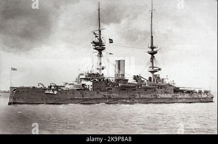 Das Schlachtschiff HMS Caesar aus der Zeit des Ersten Weltkriegs. 1896 Mittag gegessen und 1898 in Betrieb genommen, diente es der Royal Navy, bis es 1921 verschrottet wurde. Stockfoto