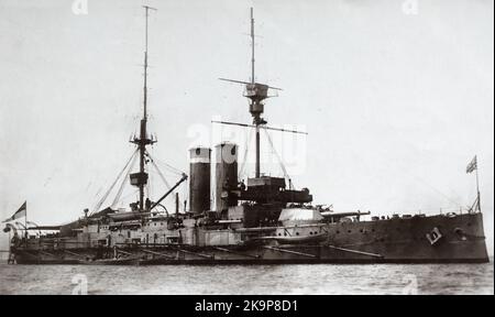 Das Schlachtschiff HMS Britannia aus der Zeit des Ersten Weltkriegs. 1906 fertiggestellt und am 9.. November 1918 von einem deutschen U-Boot versenkt. Stockfoto