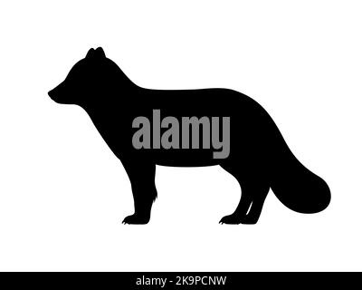 Silhouette des arktischen Fuchses. Vektor-Illustration schwarze Silhouette eines flauschigen nördlichen polaren arktischen Fuchs isoliert auf weiß. Logo-Symbol, Seitenansicht. Stock Vektor