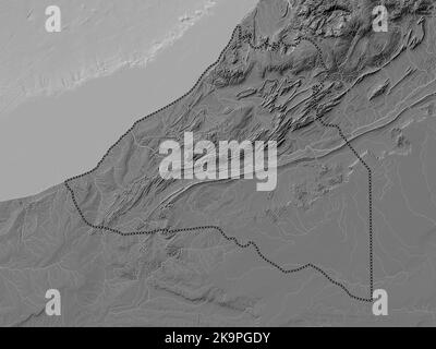 Guelmim-Oued Noun, Region Marokko. Bilevel-Höhenkarte mit Seen und Flüssen Stockfoto