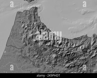 Tanger-Tetouan-Al Hoceima, Region Marokko. Bilevel-Höhenkarte mit Seen und Flüssen Stockfoto
