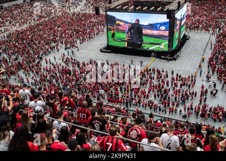 Curitiba, Brasilien. 29. Oktober 2022. PR - Curitiba - 10/29/2022 - ATHLETICO-PR, FINALE LIBERTADORES TORCIDA - Athletico-PR-Fans im Stadion Arena da Baixada in der Stadt Curitiba folgen dem Copa Libertadores-Finale zwischen Flamengo x Atlhetico-PR, das diesen Samstag (29) in Guayaquil, Ecuador, gespielt wurde. Foto: Robson Mafra/AGIF/Sipa USA Quelle: SIPA USA/Alamy Live News Stockfoto