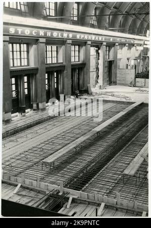 Die Staatsbahnen, SJ, Stockholmer Hauptbahnhof beim Wiederaufbau der Schreinerverstärkung in der Hallenebene. Stockfoto