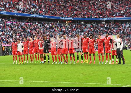 München, Deutschland. 29. Okt, 2022. Finaler Jubel, Teamfoto, Team, Teamfoto, Jubel, Freude, Begeisterung, Fußball 1. Bundesliga-Saison 2022/2023, Spieltag 12., matchday12, FC Bayern München - 1.FSV FSV FSV Mainz 05 6-2 am 10/29/2022, ALLIANZ ARENA. ? Kredit: dpa/Alamy Live Nachrichten Stockfoto