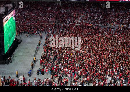 Curitiba, Brasilien. 29. Oktober 2022. PR - Curitiba - 10/29/2022 - ATHLETICO-PR, FINALE LIBERTADORES TORCIDA - Athletico-PR-Fans im Stadion Arena da Baixada in der Stadt Curitiba folgen dem Copa Libertadores-Finale zwischen Flamengo x Atlhetico-PR, das diesen Samstag (29) in Guayaquil, Ecuador, gespielt wurde. Foto: Robson Mafra/AGIF/Sipa USA Quelle: SIPA USA/Alamy Live News Stockfoto