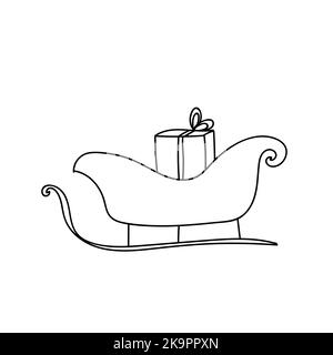 Vektor Illustration eines Weihnachtsschlittens mit Geschenkbox. Malbuch-Element. Stock Vektor