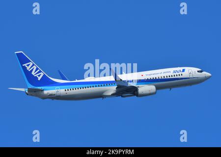 Tokio, Japan - 05. März 2022:All Nippon Airways (ANA) Boeing B737-800 (JA81AN) Passagierflugzeug nimmt am Tokyo International Airport ab. Stockfoto