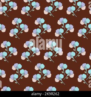 Hintergrund mit Blumen aus mehrfarbigen Blütenblättern auf braunem Hintergrund. Stock Vektor