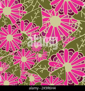 Nahtloser Hintergrund mit stilisierten Blumen- und Kräutermotiven. Stock Vektor