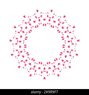 Rundes florales Ornament mit rosa Herzen. Vektor schöner Kranz. Design für Einladung, Hochzeit, Aufkleber, Poster, Grußkarten Stock Vektor
