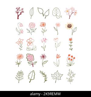 Vektor-Set von pflanzlichen verschiedenen Elementen. Sammlung von botanischen Elementen für florale Kompositionen, Grußkarten, Poster, Einladungen, Sammelalbum, Wir Stock Vektor