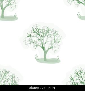Nahtloses Muster mit pflanzlichen Elementen. Dekorative Textur von Bäumen und Blumen für Tapeten, Textilien, Papeterie, Sammelalbum, Web, Geschenkpapier. Sie Stock Vektor
