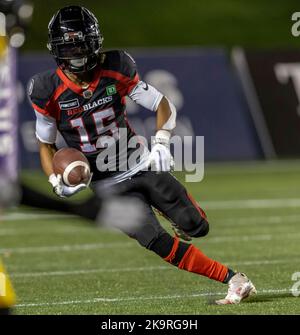 Ottawa, Kanada. 29 Okt 2022. Ryan Davis (15) von den Ottawa Redblacks in einem Spiel der Canadian Football League (CFL) zwischen den Hamilton Tiger-Cats bei den Ottawa Redblacks. Quelle: Sean Burges/Alamy Live News Stockfoto