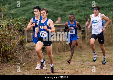 Abbotsford, Kanada. 29. Oktober 2022. John Perrier von UBC Thunderbirds tritt beim Herrenrennen bei den Canada West Cross Country Championships 2022 an. Quelle: Zhengmu Wang/Alamy Live News Stockfoto