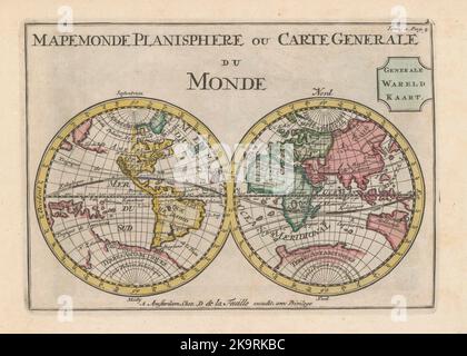 Vintage Weltkarte mit zwei Hemisphäre c.1735 Stockfoto
