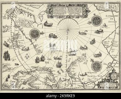 Vintage 16.-Jahrhundert Karte des Nordpols und der Länder rund um den Polarkreis, Polarregion Stockfoto