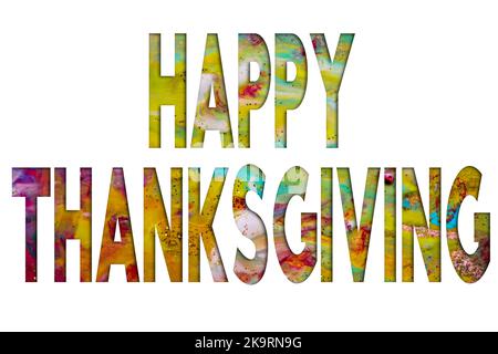 Abstract Natural Luxury Art, flüssige Malerei mit Thanksgiving-Text, Alkoholtinte-Technik. Das Bild enthält die Wirbel aus Marmor-Granit. Stockfoto