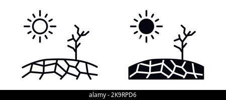 Dürre und verbranntes Land Symbol Trockenheit Hitze und kein Regen Symbol Stock Vektor