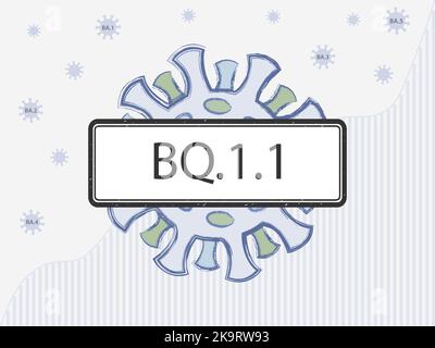 BQ.1,1 Variante im Zeichen. Coronovirus mit Stachelproteinen einer anderen Farbe, die Mutationen symbolisieren. Neue Omicron-Untervariante Cerberus. Stock Vektor