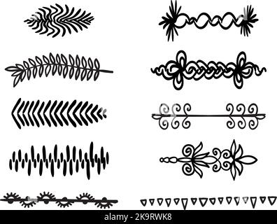 Abstrakter Satz von handgezeichneten Rändern und Elementen für Design. Stock Vektor