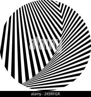 Abstrakt verdreht schwarz und weiß runden Hintergrund. Optische Täuschung der verzerrten Oberfläche. Verdrehte Streifen im Kreis. Stilisierte 3D Oberfläche. Vektor-Illus Stock Vektor