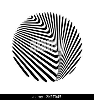 Abstrakt verdreht schwarz und weiß runden Hintergrund. Optische Täuschung der verzerrten Oberfläche. Verdrehte Streifen im Kreis. Stilisierte 3D Oberfläche. Vektor-Illus Stock Vektor