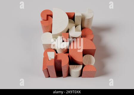 Hölzerne runde rote und weiße Stäbe 3D Render. Stockfoto