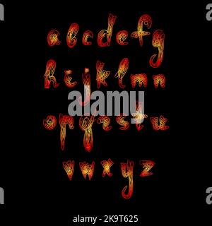 Halloween-Alphabet. Bunte Buchstaben auf schwarzem Hintergrund. Stock Vektor