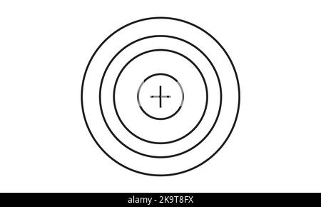 Ziel- und Zielsymbole. Bearbeitbarer Linienvektor. Symbol für ein Gewehrvisier, Zweck mit einem roten Pfeil in der Mitte. Gruppenpiktogramm. Stock Vektor