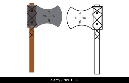 Eine Vektordarstellung einer normalen und roten Feueraxt. Abbildung des Axt-Symbols. Traditionelle Achsen für Holzeinschlag und Rettungseinsatz. Stock Vektor