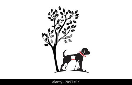 Design-Vorlage für Hund mit Katzen- und Baumlogo. Vektorgrafik. Stock Vektor