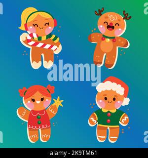 Handgezeichnete flache Lebkuchen Mann Cookies Sammlung Vektor Design Illustration Stock Vektor