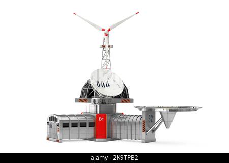 Moderne Remote Antarctic Research Polarstation auf weißem Hintergrund. 3D Rendering Stockfoto