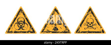 Warnschild und Piktogramme für toxische, radioaktive und biologische Materialien. Umgang mit gefährlichen Stoffen und Materialien. Sicherheit geht vor. Zoll Stock Vektor