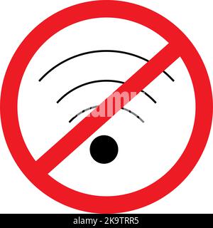 Silhouettenbild des Wi-Fi-Symbols unter dem Verbotsschild. Aufkleber. Symbol. Isolieren. Symbol oder Zeiger für Dienstleistungen und Unternehmen, Cafés, Bars und Restaurants und andere. Geeignet für Poster, Etikett. Vektor. EPS Stock Vektor
