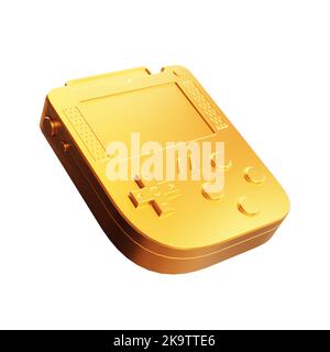 Abstract Golden Arcade Old School Joypad, Gamepad oder Game Console auf weißem Hintergrund. 3D Rendering Stockfoto
