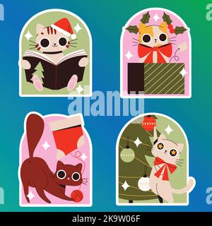 weihnachten Katzen Aufkleber Set Vektor Design Illustration Stock Vektor