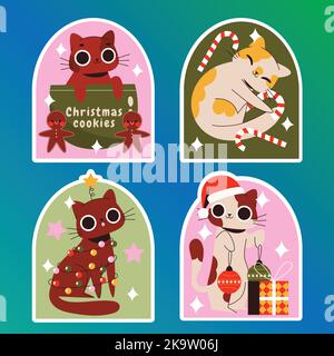 weihnachten Katzen Aufkleber Set Vektor Design Illustration Stock Vektor