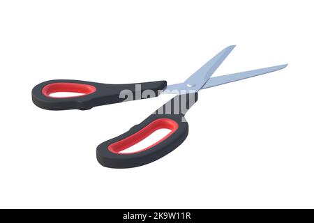 Geöffnete Schere isoliert auf weißem Hintergrund. 3D Rendern Stockfoto